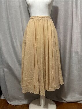 Lace Girl Boho Maxi Skirt-Creamy Tan-Sz S(2/4)-Poly Blend-Lined-Elastic Waist